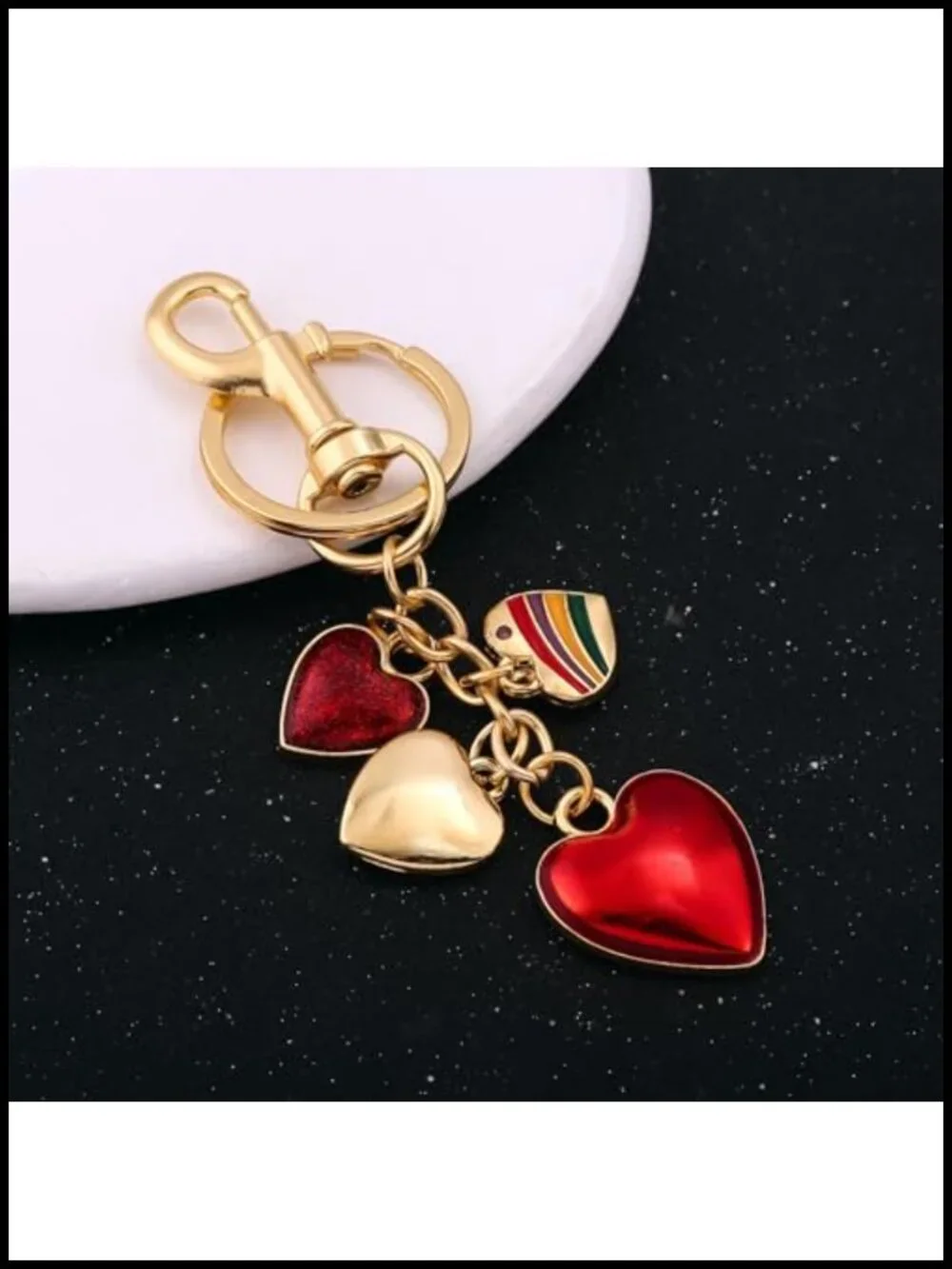 Heart Charm Bag Accessory Keychain Gold-Tone Metal Zinc Alloy Purse Charm